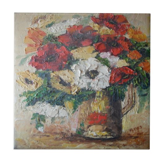 ティールアン絵を描ヘイズの花を混ぜ タイル (正面)