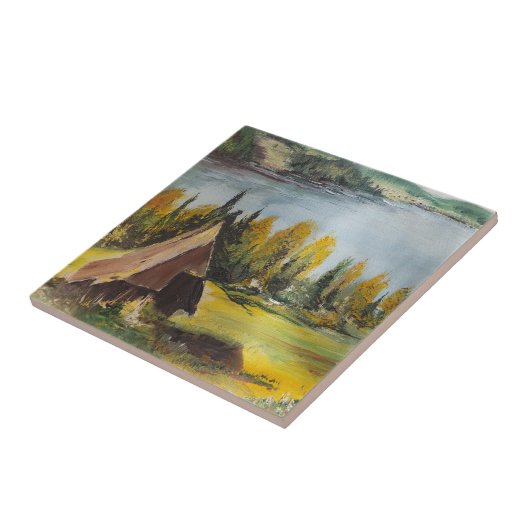 ティールアン絵画ヘイズシャレーオンザレイク タイル (側面)