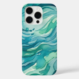 ティールウォーターカラーの海の波 iPhone 16 PROケース