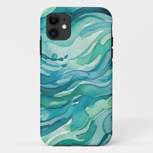 ティールウォーターカラーの海の波 Case-Mate iPhoneケース (裏面)
