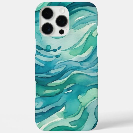 ティールウォーターカラーの海の波 Case-Mate iPhoneケース (裏面)