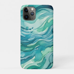 ティールウォーターカラーの海の波 iPhone 11 PROケース