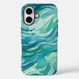 ティールウォーターカラーの海の波 iPhone 16ケース