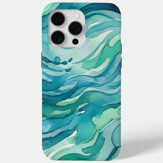 ティールウォーターカラーの海の波 Case-Mate iPhoneケース (裏面)