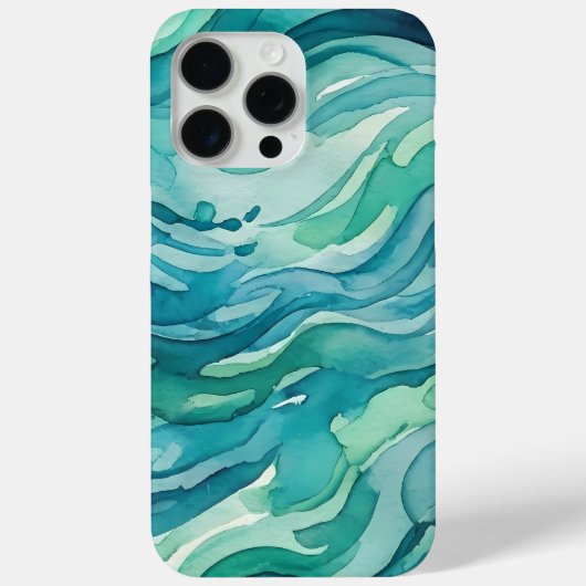ティールウォーターカラーの海の波 Case-Mate iPhoneケース (裏面)