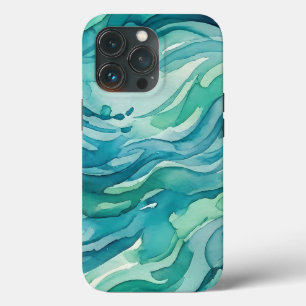 ティールウォーターカラーの海の波 iPhone 13 PROケース