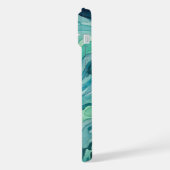 ティールウォーターカラーの海の波 iPhoneケース (左側面)