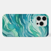 ティールウォーターカラーの海の波 iPhoneケース (裏面横)