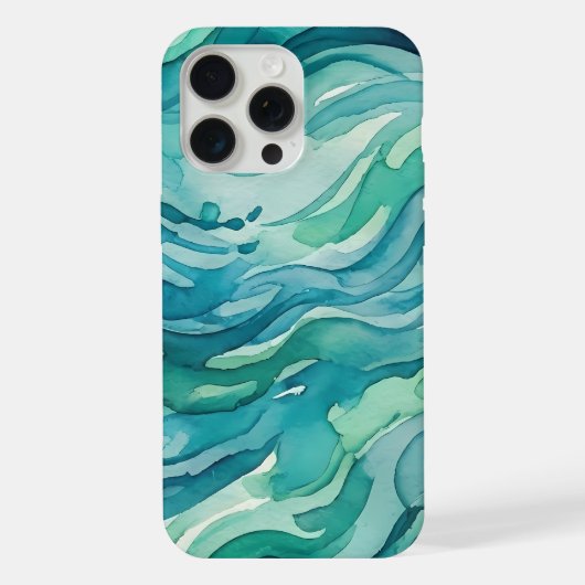 ティールウォーターカラーの海の波 iPhoneケース (裏面)
