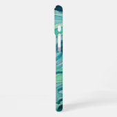 ティールウォーターカラーの海の波 iPhoneケース (左側面)