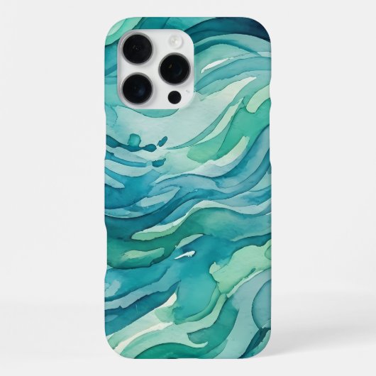 ティールウォーターカラーの海の波 iPhoneケース (裏面)