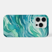 ティールウォーターカラーの海の波 iPhoneケース (裏面横)