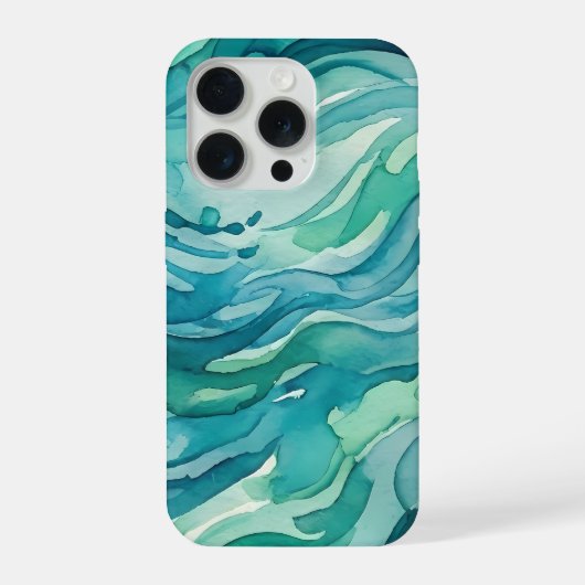 ティールウォーターカラーの海の波 iPhoneケース (裏面)