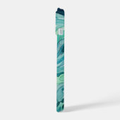 ティールウォーターカラーの海の波 iPhone 15ケース (左側面)