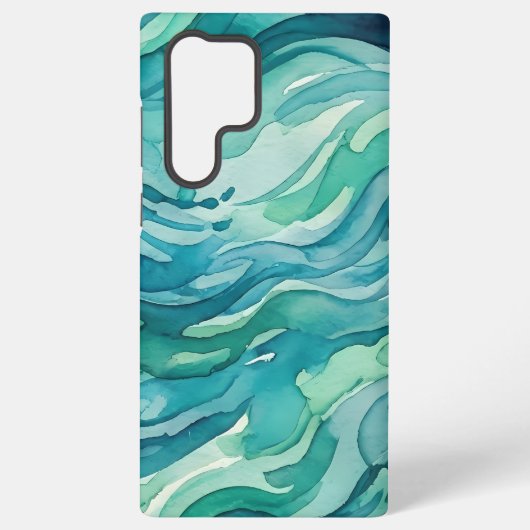 ティールウォーターカラーの海の波 SAMSUNG GALAXYケース (裏面)