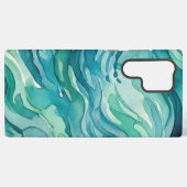 ティールウォーターカラーの海の波 SAMSUNG GALAXYケース (裏面横)