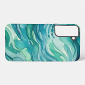 ティールウォーターカラーの海の波 SAMSUNG GALAXYケース (裏面横)