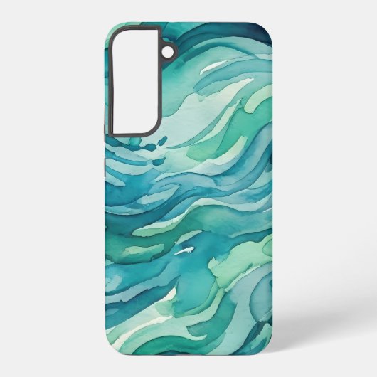 ティールウォーターカラーの海の波 SAMSUNG GALAXYケース (裏面)