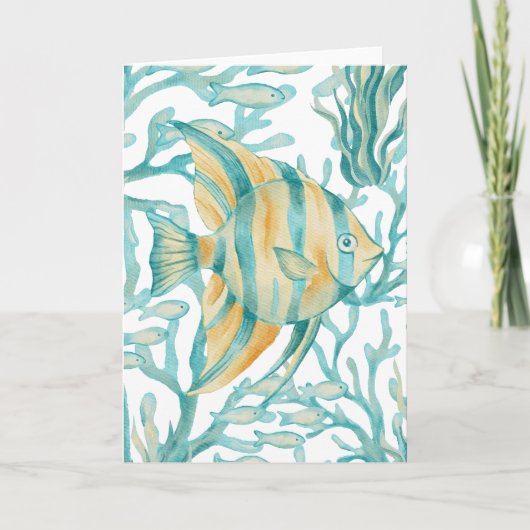ティールエンゼルフィッシュの水彩画の魚 カード (正面)