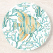 ティールエンゼルフィッシュの水彩画の魚 コースター (正面)