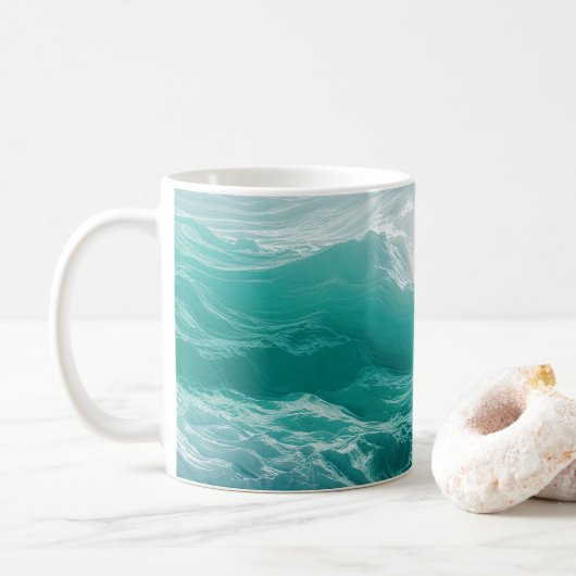 ティールオーシャンの抽象的な夢の波 コーヒーマグカップ (ドーナツ)