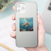 ティールカラーのウミガメ シール (スマートフォン)