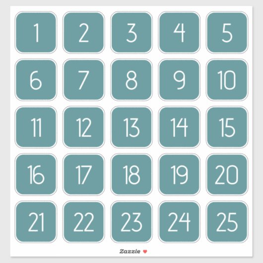 ティールカラーのカスタマイズ可能な四角い数字ステッカー シール (シート)