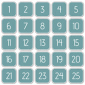 ティールカラーのカスタマイズ可能な四角い数字ステッカー シール (正面)