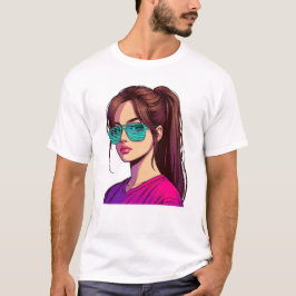 ティールカラーの少女アート Tシャツ