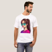 ティールカラーの少女アート Tシャツ (正面フル)
