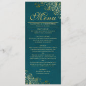 ティールカラーの結婚式にエレガントな金のくるりと渦巻き メニュー (正面)