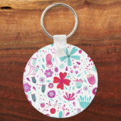 ティールカラーの花畑の水彩画 キーホルダー (正面)
