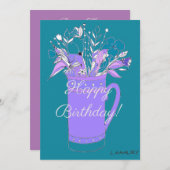 ティールカラーの華やかな誕生日お花のマグカップ シーズンカード (正面/裏面)