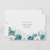 ティールカラーの野の花の結婚式RSVPカード サンキューカード (裏面)