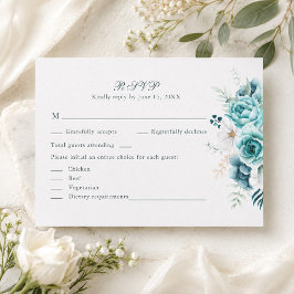 ティールカラーの野の花の結婚式RSVPカード サンキューカード