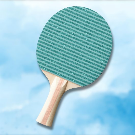ティールグリーンのラメ入り水平ストライプ 卓球ラケット
