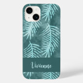ティールグリーンの水彩トロピカルリーフネーム Case-Mate iPhoneケース (裏面)