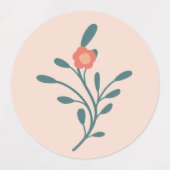 ティールグリーンの花とピンクのフローラルボタニカル ラベル (デザイン1)