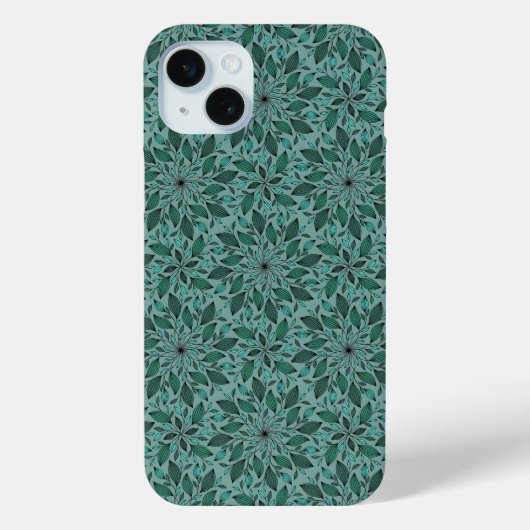 ティールグリーンの花柄と葉の曼荼羅模様 Case-Mate iPhoneケース (裏面)