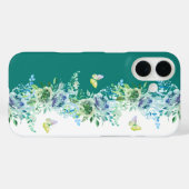 ティールグリーンの蝶と花の携帯ケース Case-Mate iPhoneケース (裏面 (横))