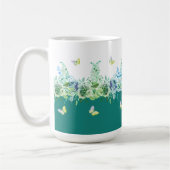 ティールグリーンの蝶と花柄マグカップ コーヒーマグカップ (左)