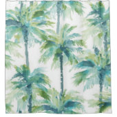 ティールグリーンブルーャpalm+trees シャワーカーテン (正面)