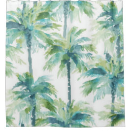 ティールグリーンブルーャpalm+trees シャワーカーテン
