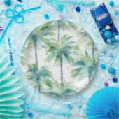 ティールグリーンブルーャpalm trees ペーパープレート (パーティー)