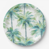 ティールグリーンブルーャpalm trees ペーパープレート (正面)