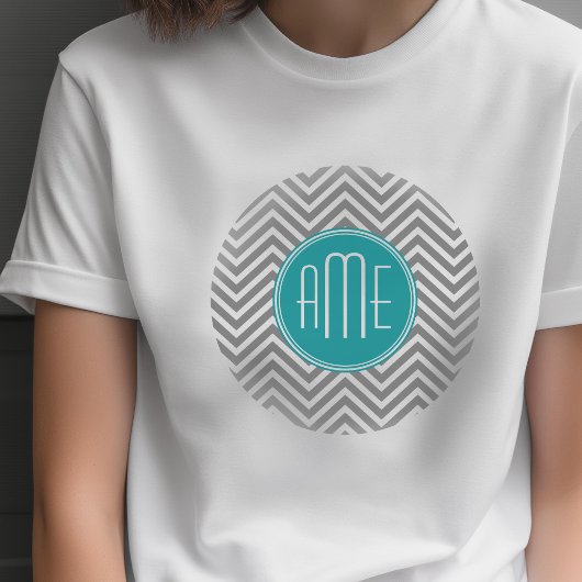ティールグレーシェブロンモノグラムカスタム Tシャツ