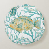ティールゴールドの水彩魚 ラウンドクッション (裏面)