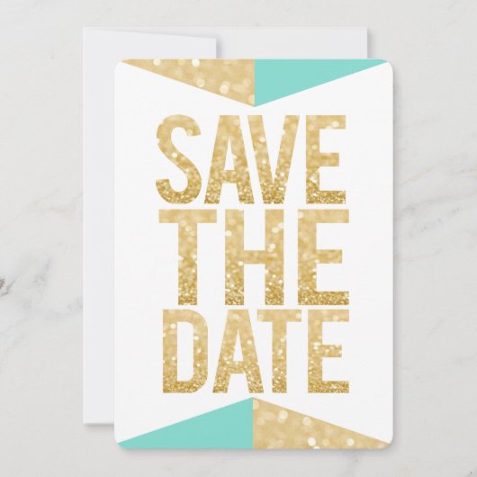 ティールゴールドの輝きアステカ保存の日付タイポグラフィ 招待状 (正面)