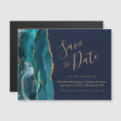 ティールゴールドアゲートネイビーブルー磁気式Save the Date (正面/裏面)