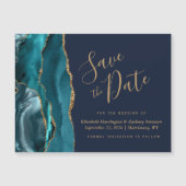 ティールゴールドアゲートネイビーブルー磁気式Save the Date (正面)
